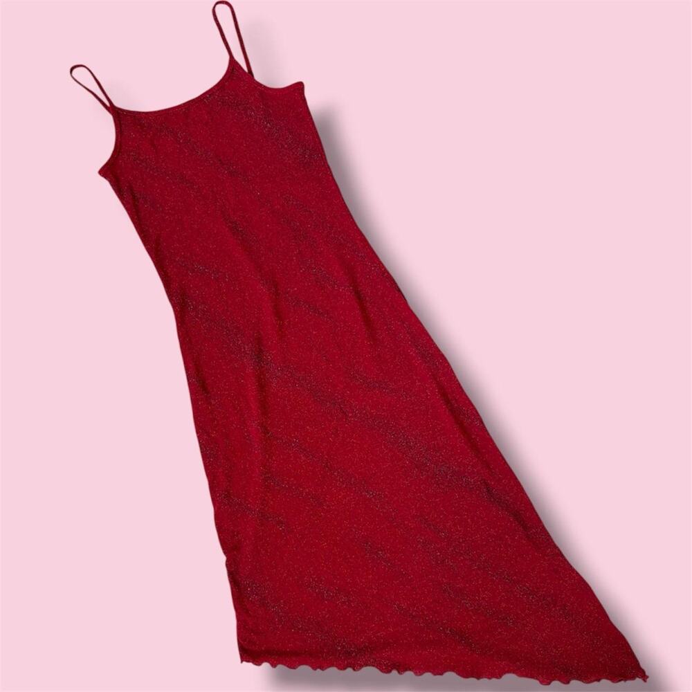Euro Orsay Red sparkly asymmetrical midi dress with glittery texture